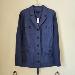 Talbot Blue Jacket, Ribbed Sleeve, Pockets, Adjustable Waist, Size L, Blue